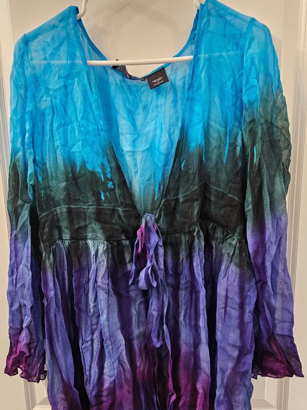 Tie‑Dye Crinkle Tie‑Front Cardigan - L
